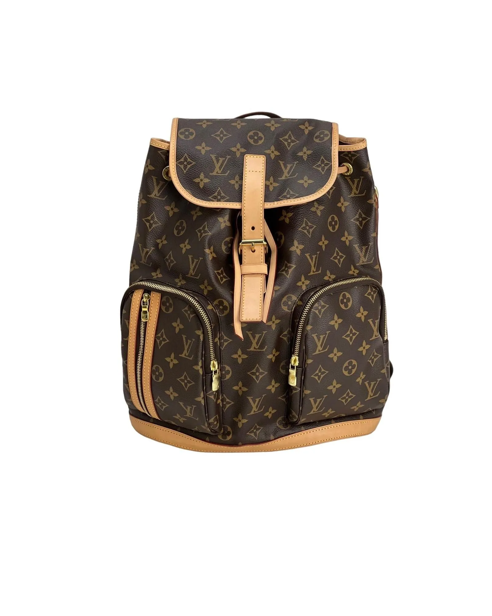 Monogram Canvas Backpack with Golden Hardware and Adjustable Strap