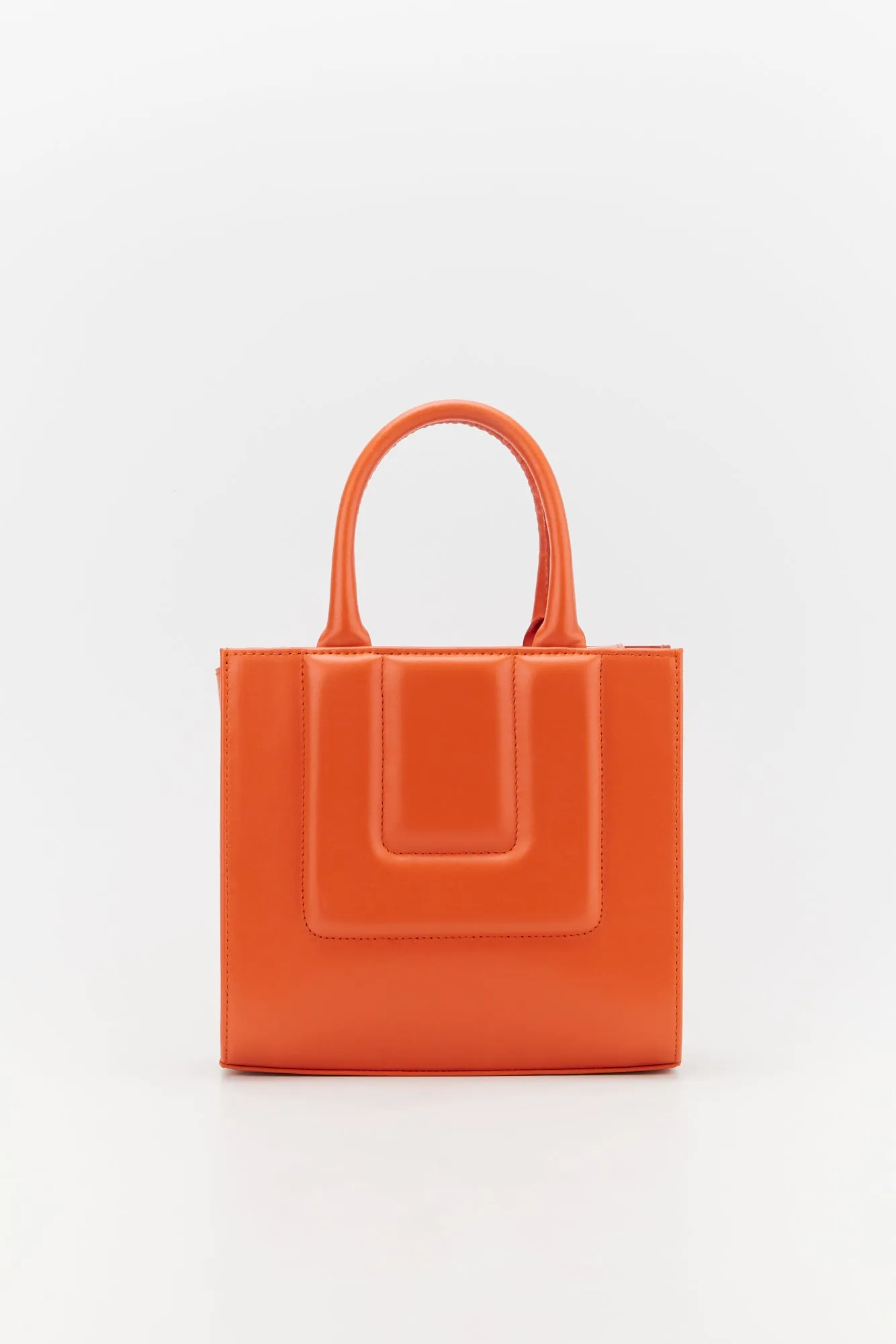 Orange Leather Structured Mini Tote