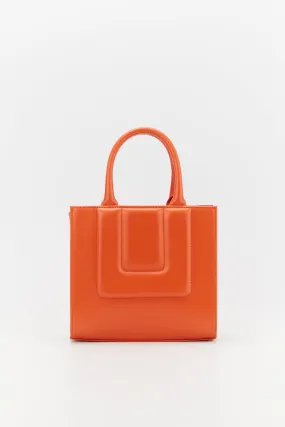 Orange Leather Structured Mini Tote