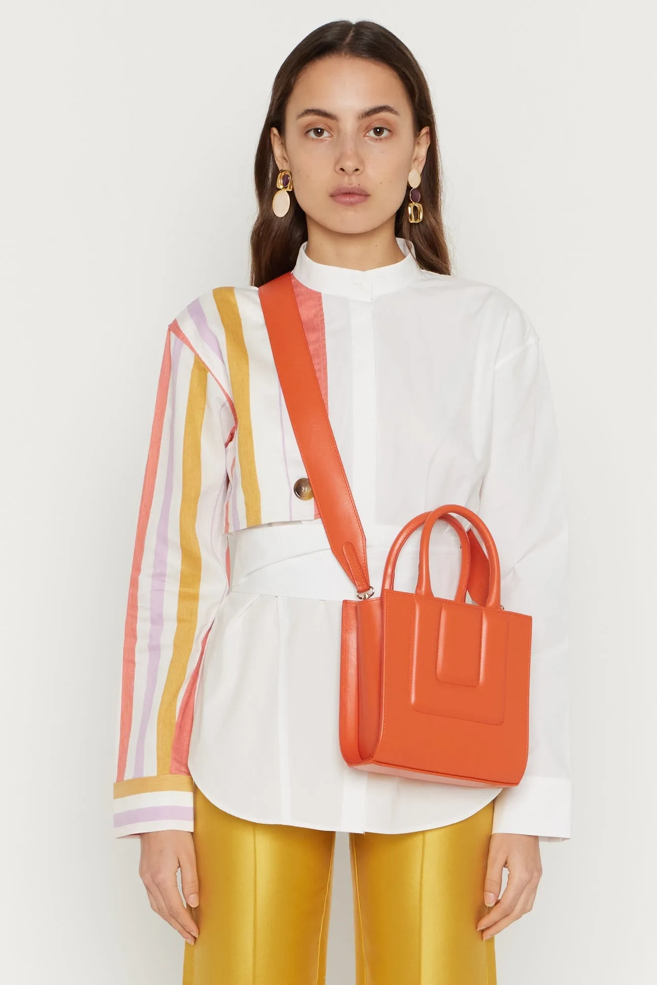 Orange Leather Structured Mini Tote