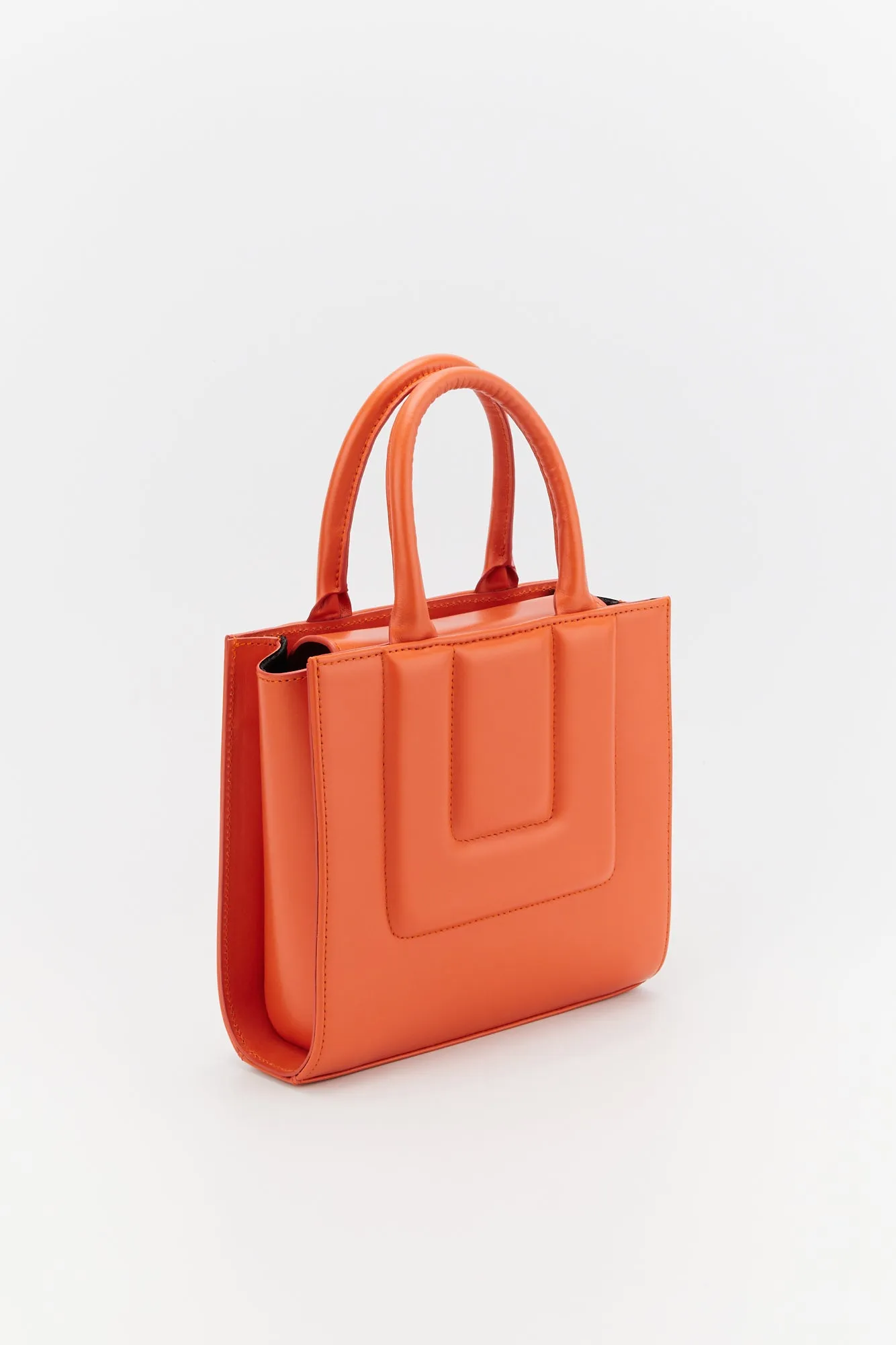 Orange Leather Structured Mini Tote