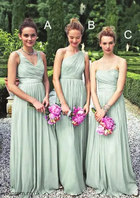 Pleated Sleeveless Floor-Length A-Line Combination Gentle Bridesmaid Dresseses Jess SWKP0025353