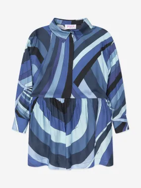 Pucci Girls Marmo Print Shirt Dress in Blue