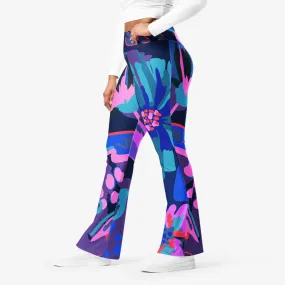 Recycled Flare leggings "Flower Splash" Blue/Fuchsia