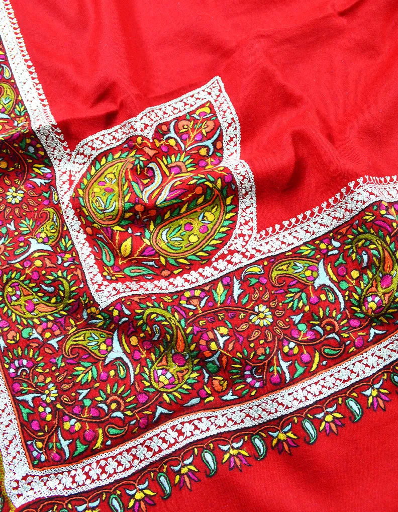 red embroidery pashmina shawl 7943