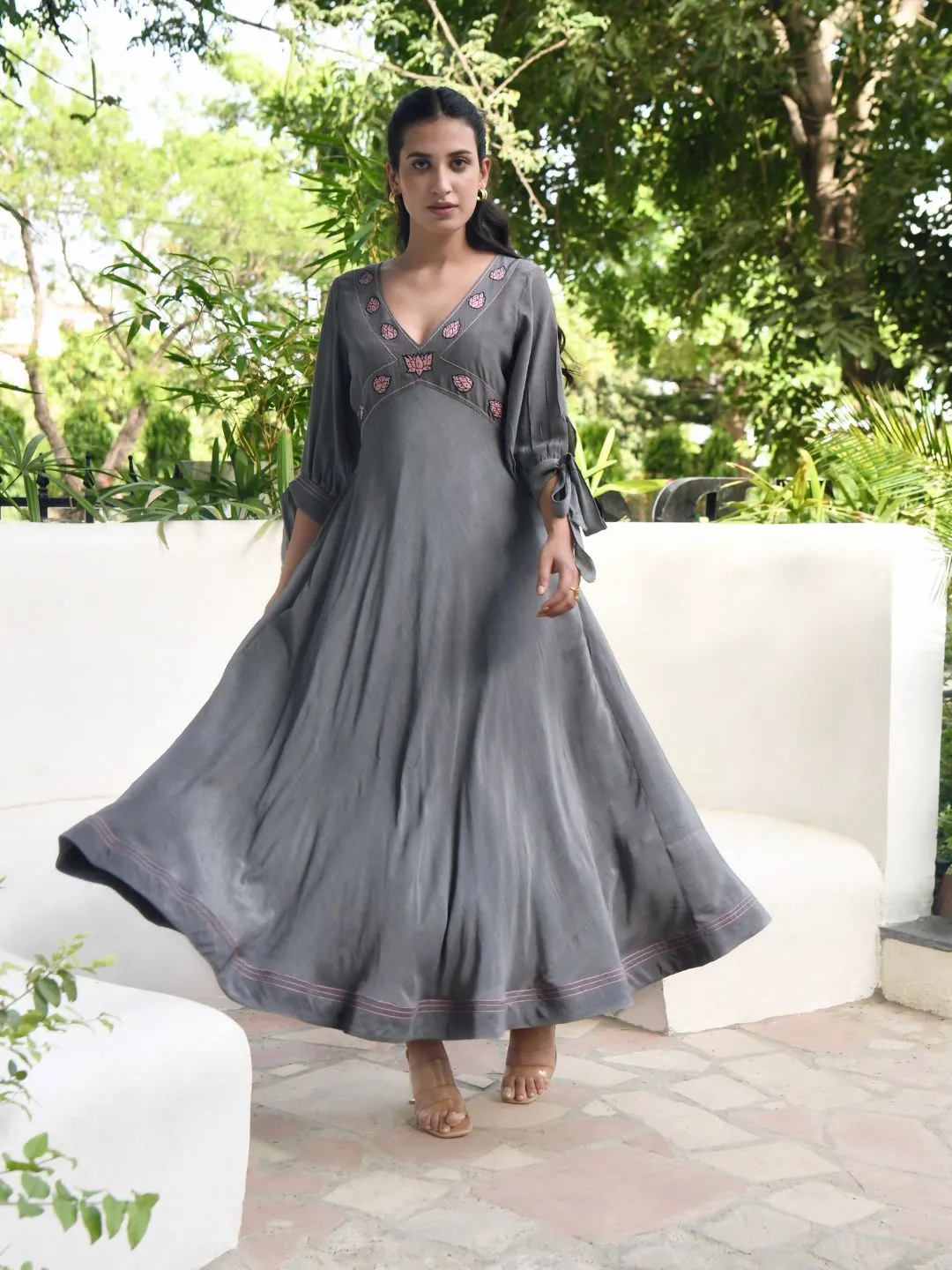 Smoked Grey Modal Silk Long Dreamy Dress