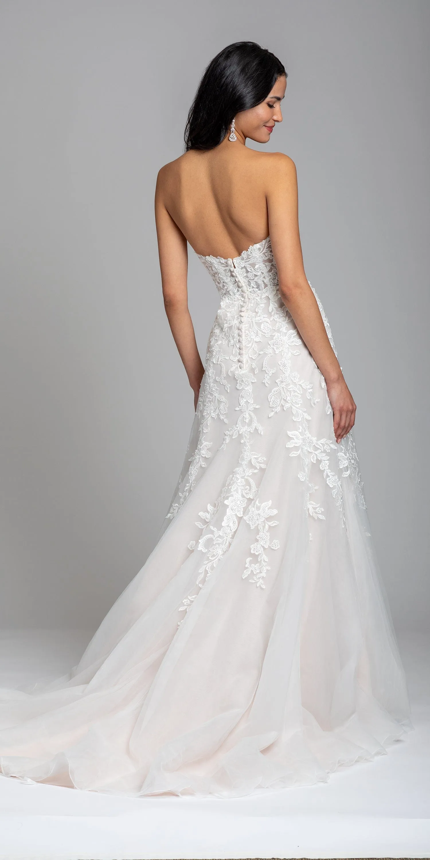 Strapless Lace Applique Tulle Ballgown