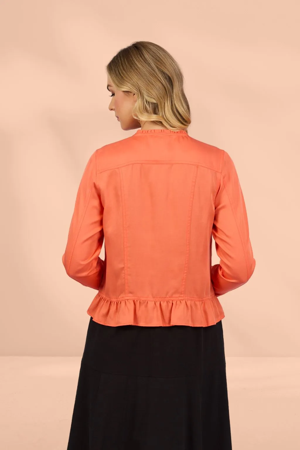 Vassalli Button Up Jacket Frill Hem Melon