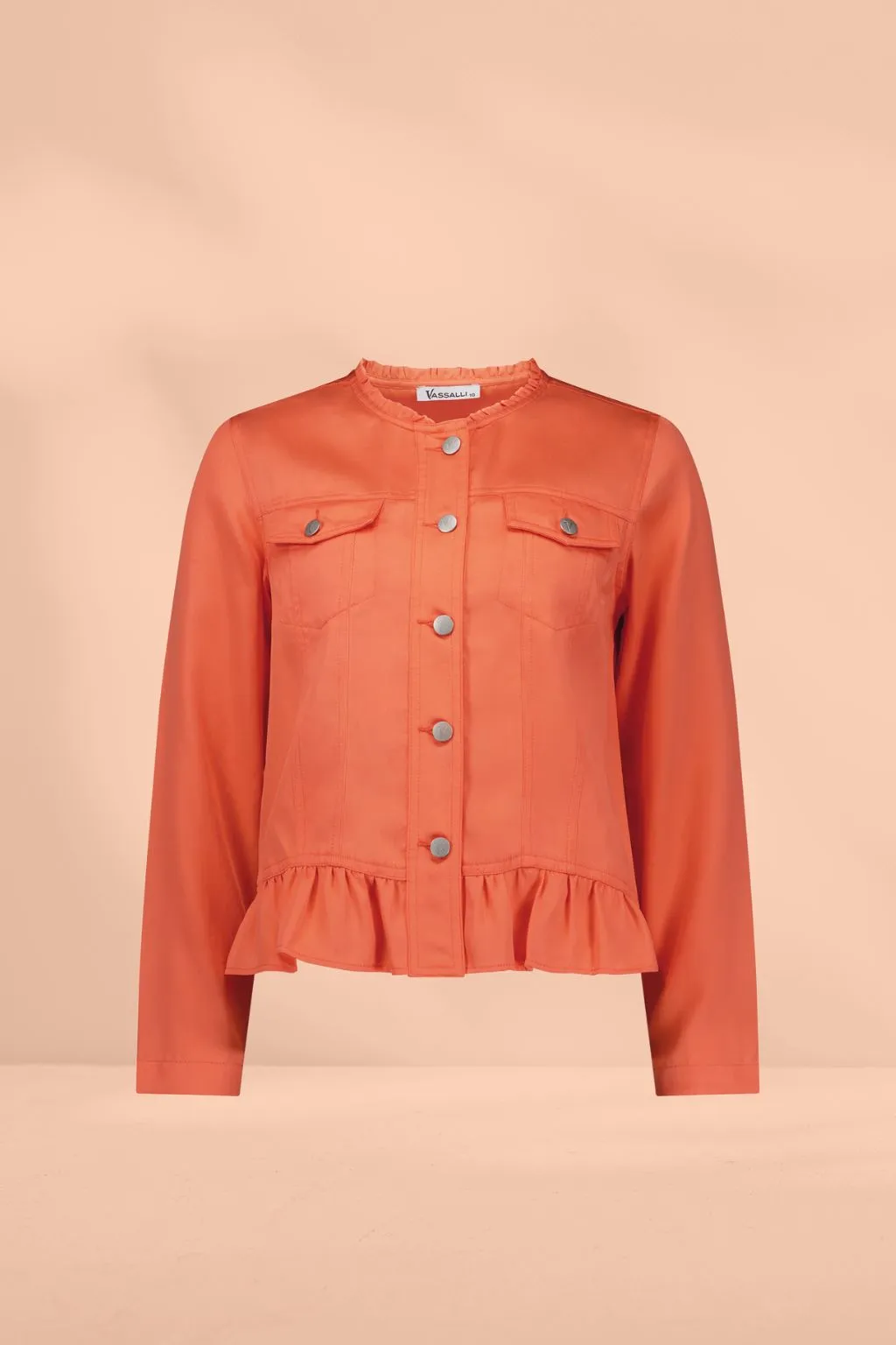 Vassalli Button Up Jacket Frill Hem Melon