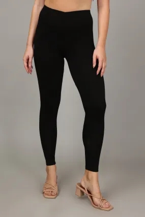 VISCOSE ANKLE LEGGINGS - BLACK