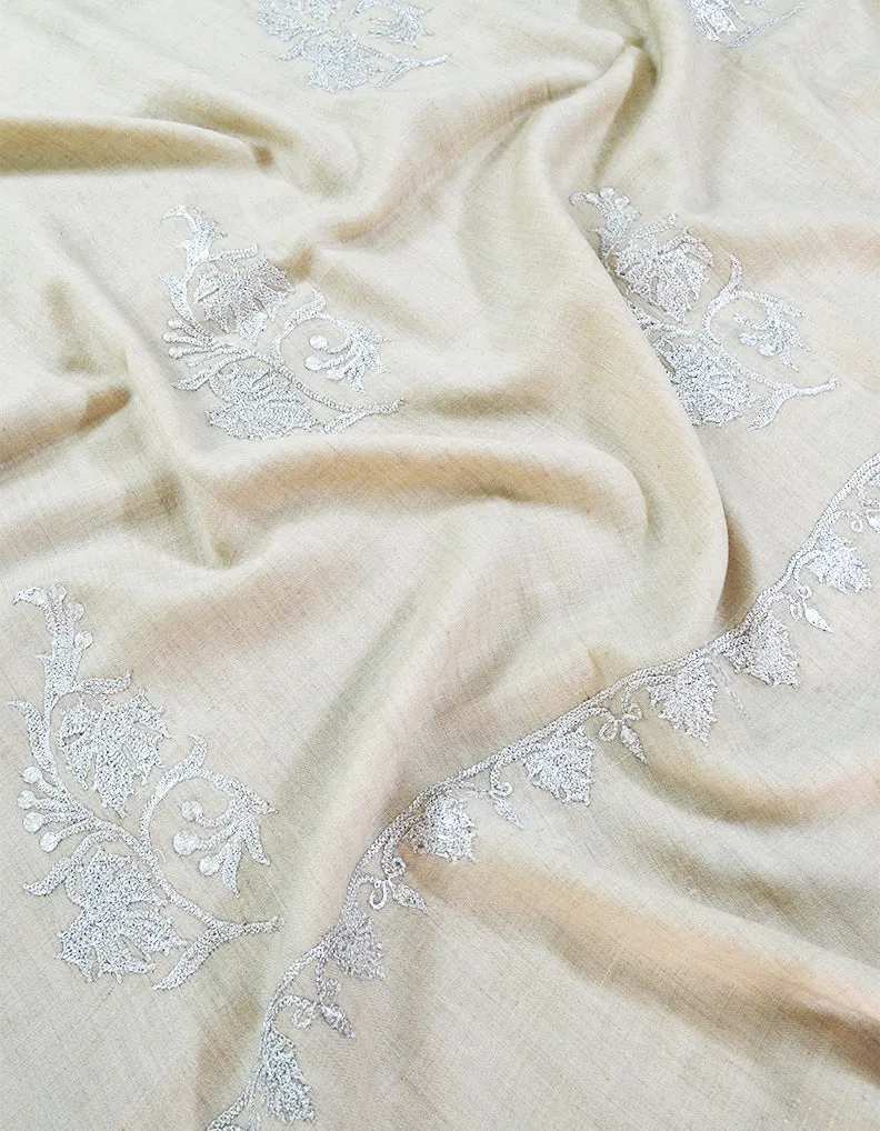 white booti embroidery pashmina shawl 8447