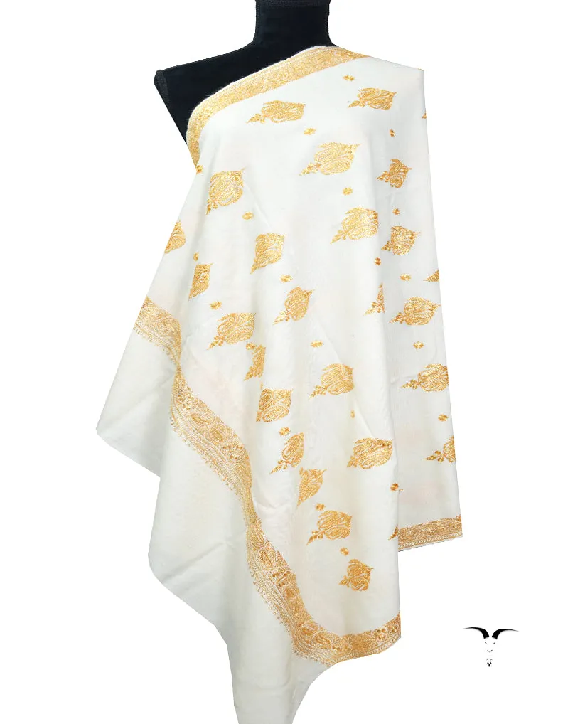 white tilla Embroidery Pashmina Shawl 8108