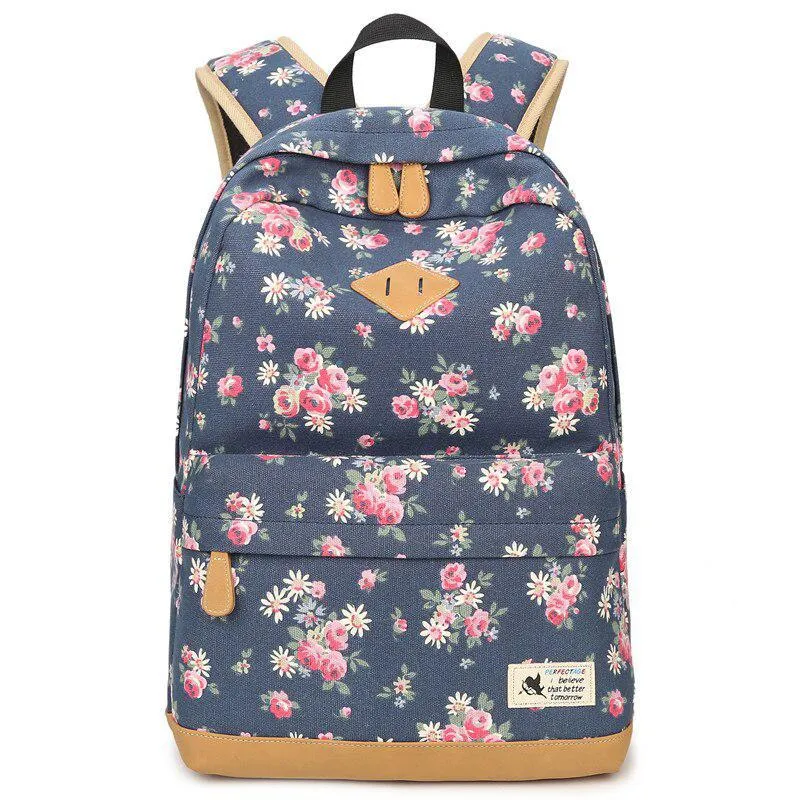 Women's Canvas Backpack With Floral Print