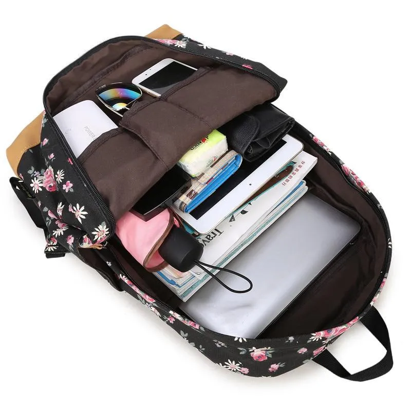 Women's Canvas Backpack With Floral Print