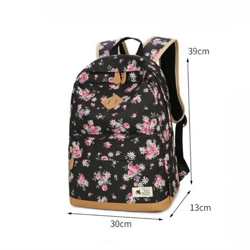 Women's Canvas Backpack With Floral Print