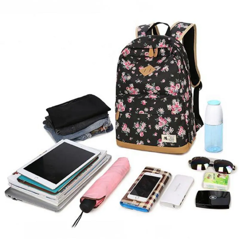 Women's Canvas Backpack With Floral Print