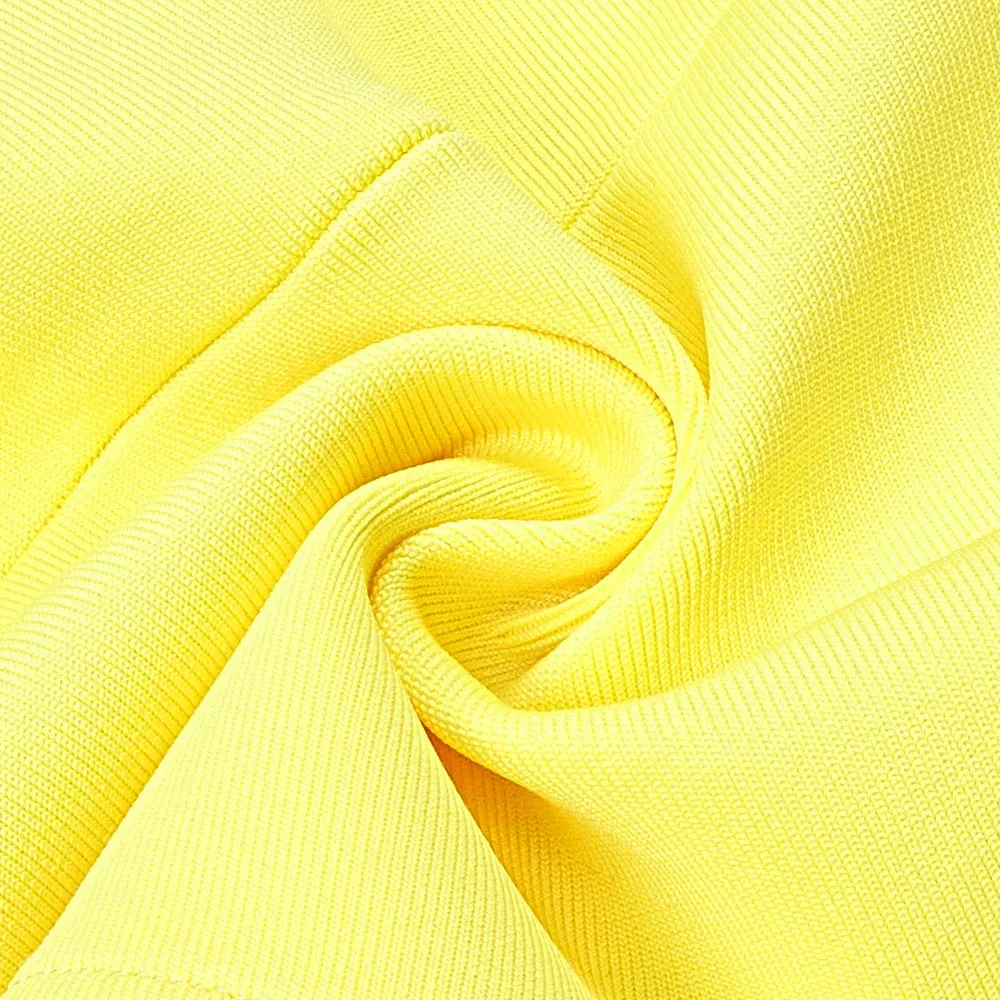 Yellow Strappy V Neck Midi Bandage Dress