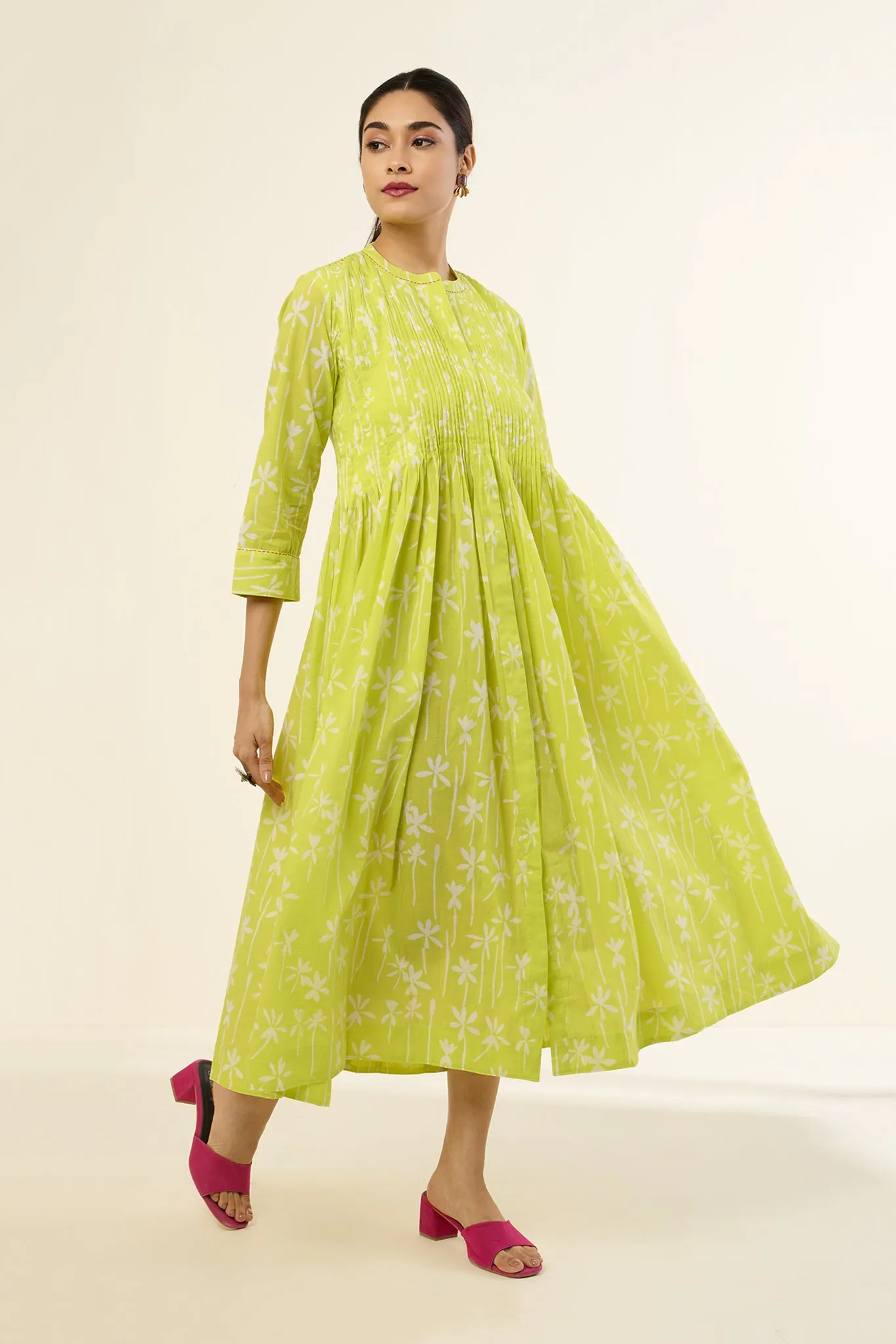 Zesty Lime Flower Bouquet Infinity Pintuck Dress