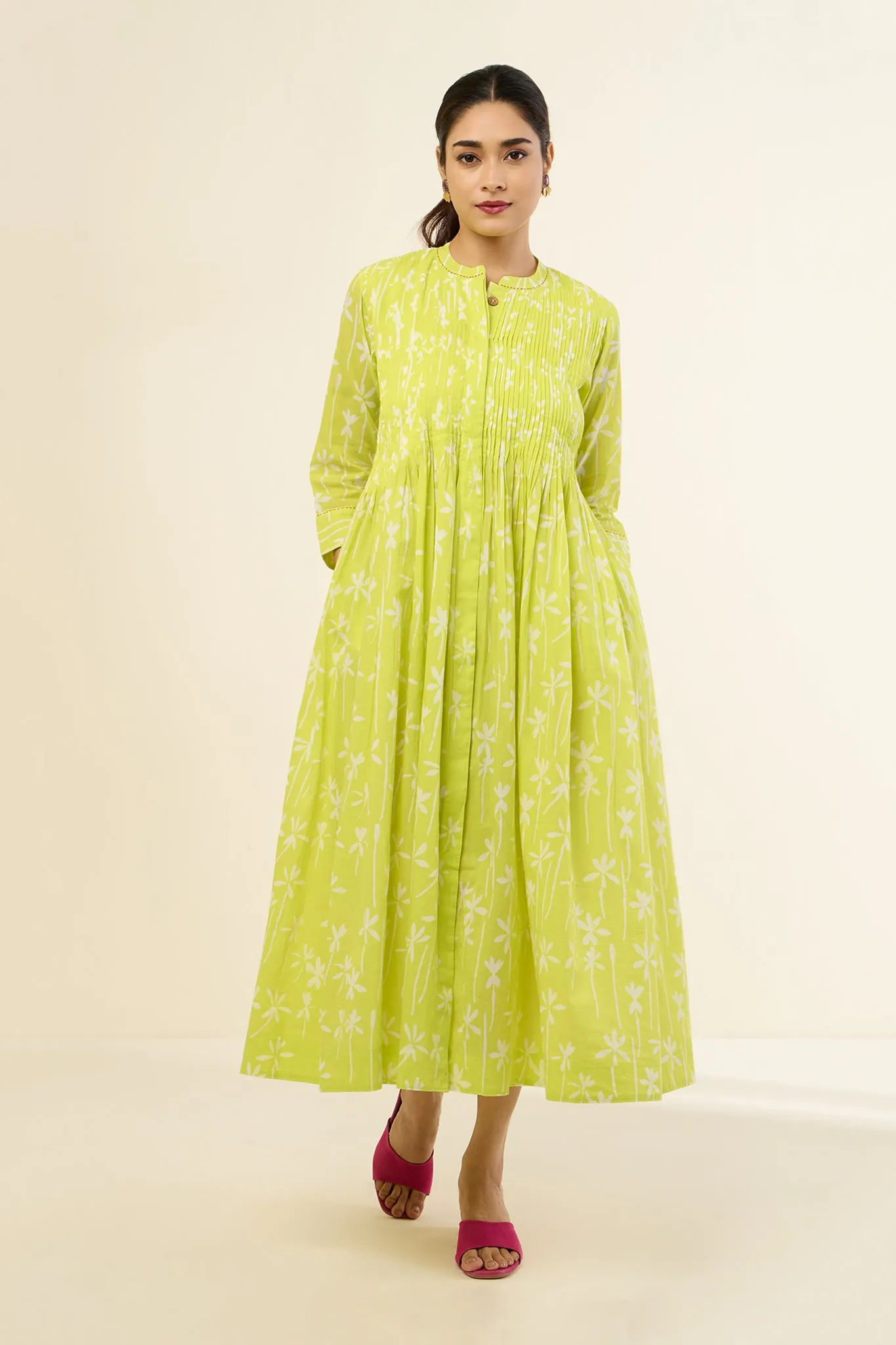 Zesty Lime Flower Bouquet Infinity Pintuck Dress